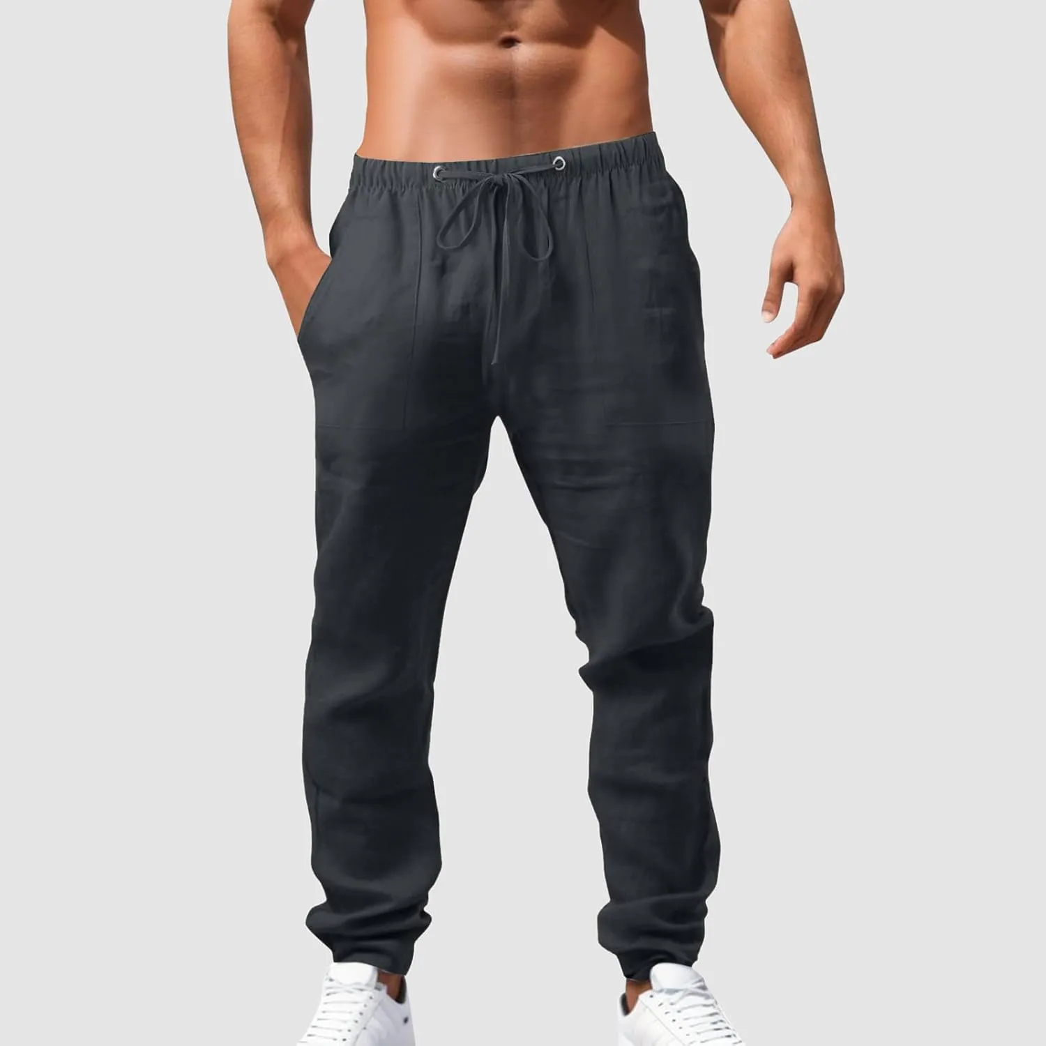 Cargo Work Pant Mens Linen Casual Chino Pants Workout Running Gym Sweatpant with Pockets Relaxed Fit Joggers