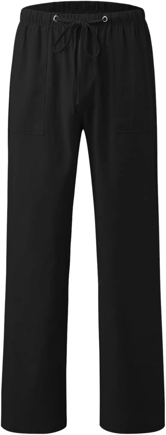 Cargo Work Pant Mens Linen Casual Chino Pants Workout Running Gym Sweatpant with Pockets Relaxed Fit Joggers