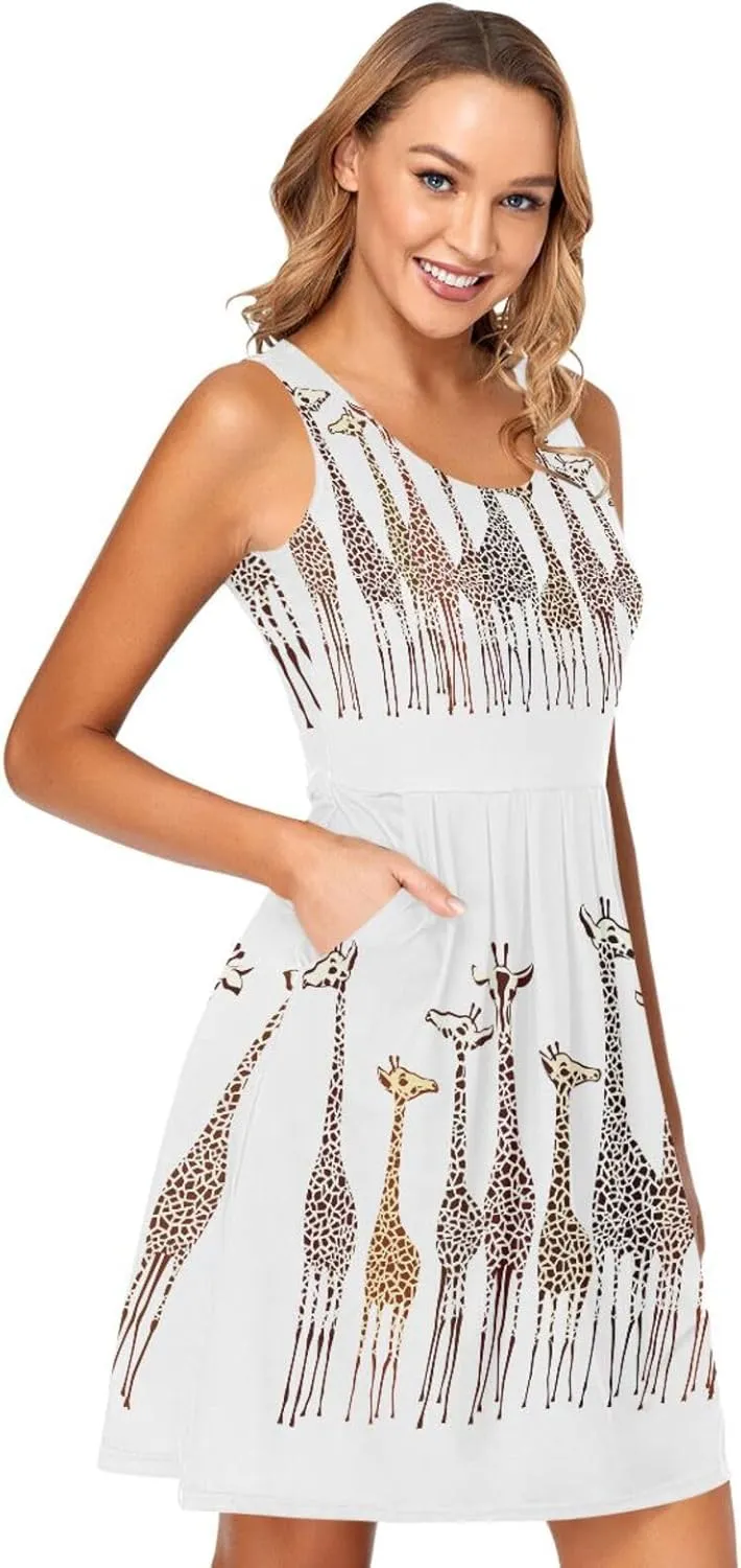 Casual Dresses Women's Summer Sleeveless Swing Pockets Cover Up Sundress(S-2XL)