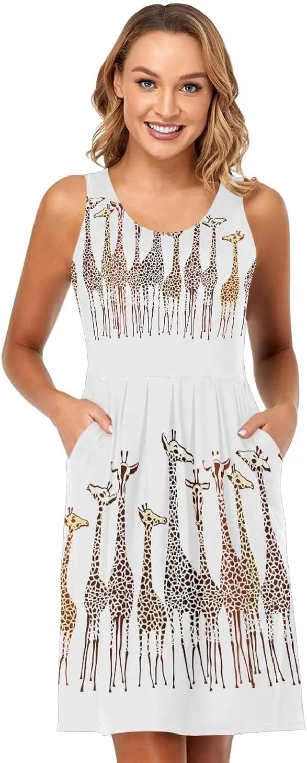 Casual Dresses Women's Summer Sleeveless Swing Pockets Cover Up Sundress(S-2XL)