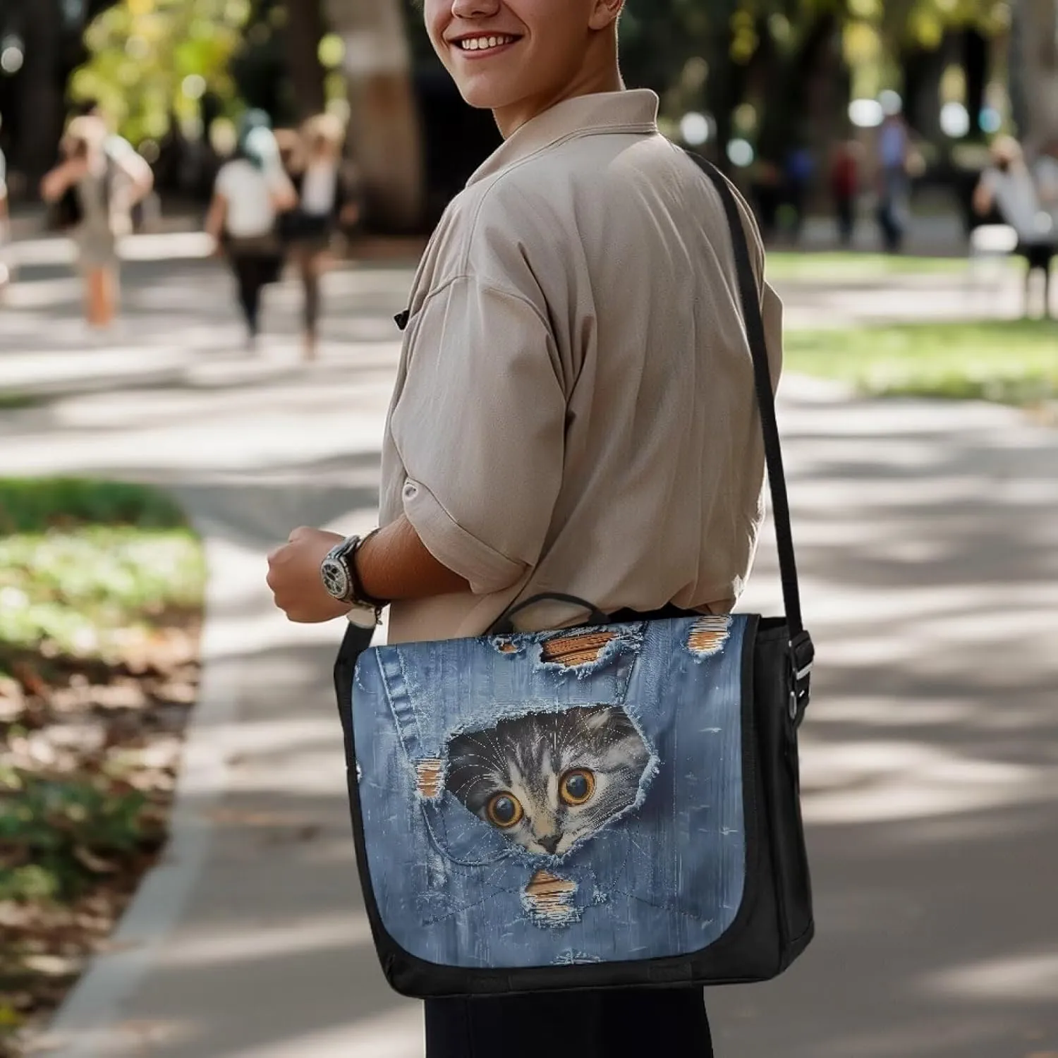 Casual Flap Crossbody Bag Unisex Messenger Bag Outdoors Shoulder Bag with Adjustable Strap Large Reusable Bag
