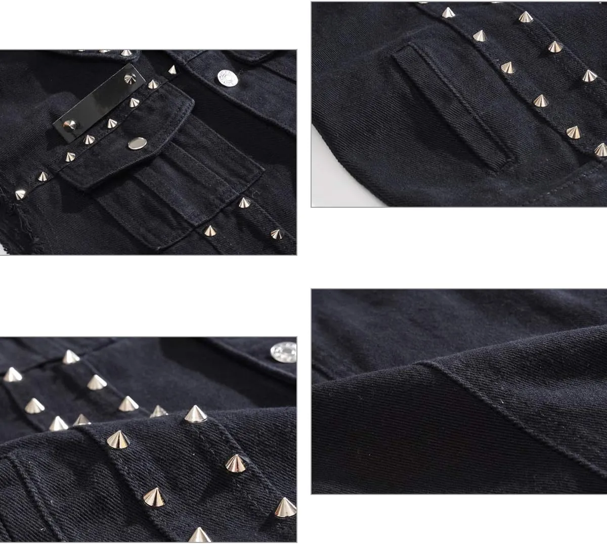 Cekaso Men's Denim Vest Sleeveless Jacket Punk Rock Jean Vest Casual Outerwear Vests with Rivets