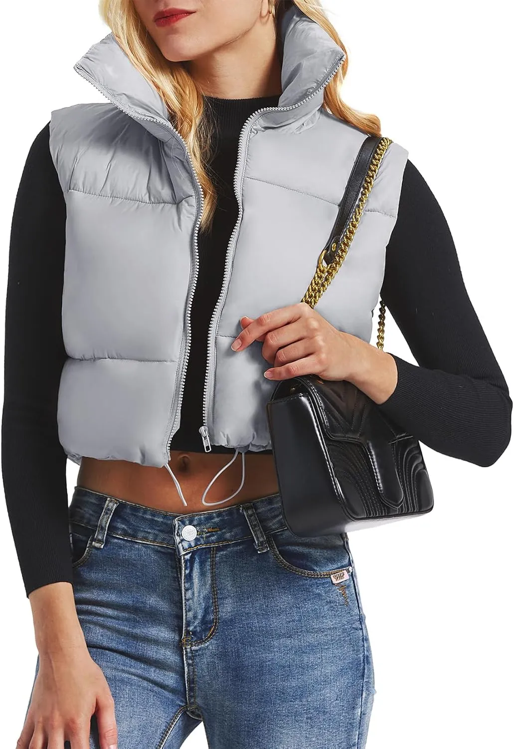 Century Star Cropped Puffer Vest Women's Outerwear Vests Puffy Sleeveless 2024 Quilted Christmas Vest Tops Jackets Coat Zip