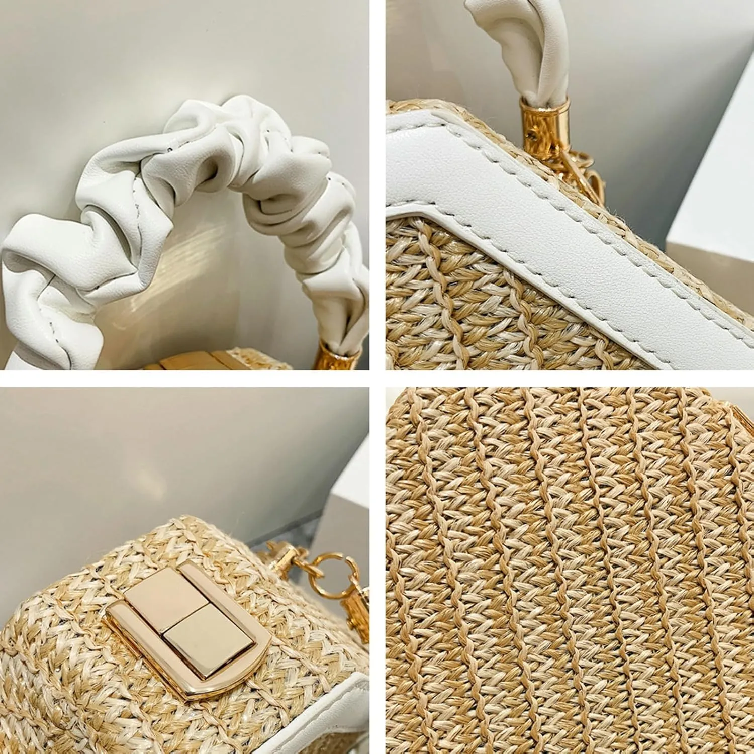 Chain Woven Crossbody Bag Versatile Box Handbag PU Top Handle Chain Strap Mini Satchel Women 2024 Trendy Shoulder
