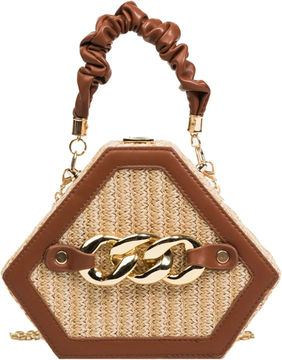 Chain Woven Crossbody Bag Versatile Box Handbag PU Top Handle Chain Strap Mini Satchel Women 2024 Trendy Shoulder