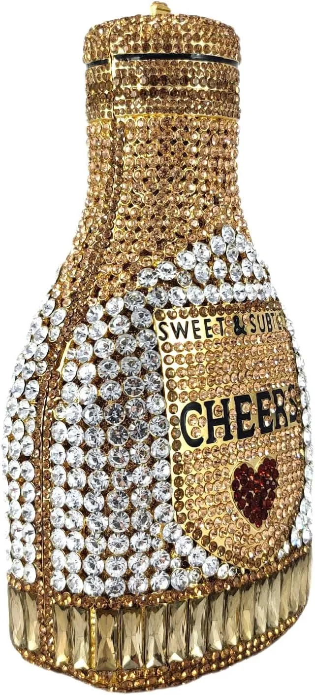 Champagne wine Shape Crystal Clutch Bag Women Evening Handbags Bridal Party Rhinestone Purse Wedding Bag,Mini
