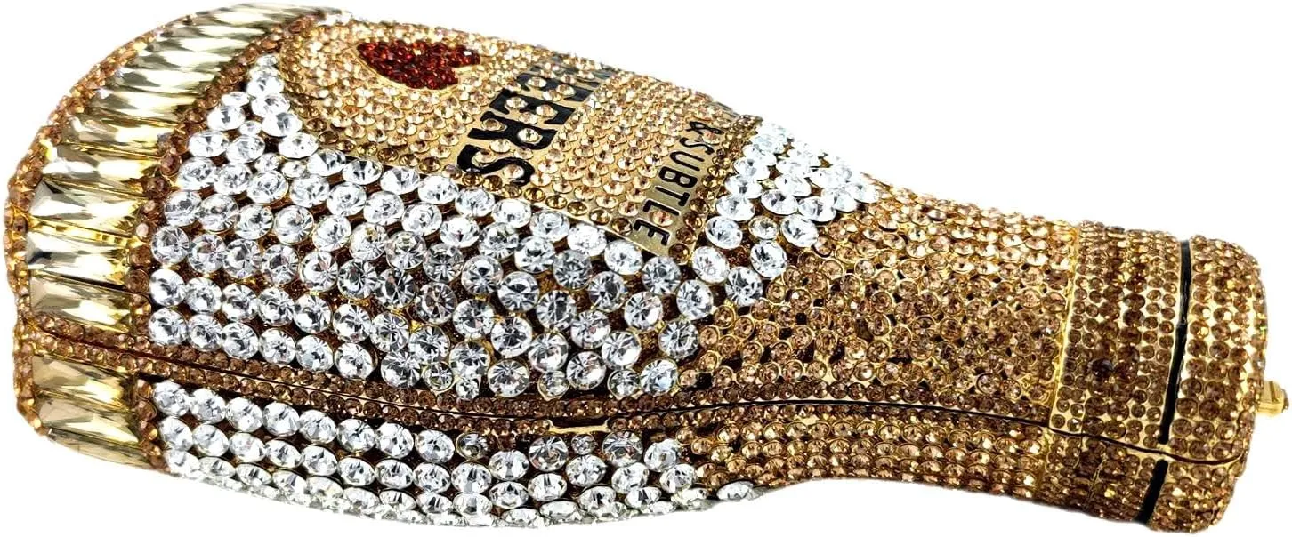 Champagne wine Shape Crystal Clutch Bag Women Evening Handbags Bridal Party Rhinestone Purse Wedding Bag,Mini