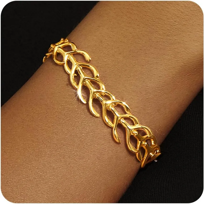 Cicy Bell Womens 18k Gold Plated Wishbone Bracelets Good Luck Protection Station Link Bracelets Trend Jewelry Gift, 7.1"  1.9" Extender