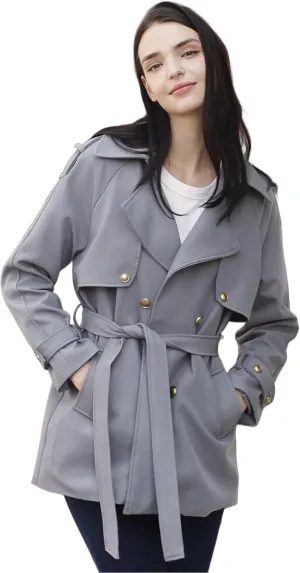 CLIPART Women's Double-Breasted Belted Trench Coat, Golden buttons,3 Colors,Spring, Fall,Trendy, Chic Casual,Water Resistant