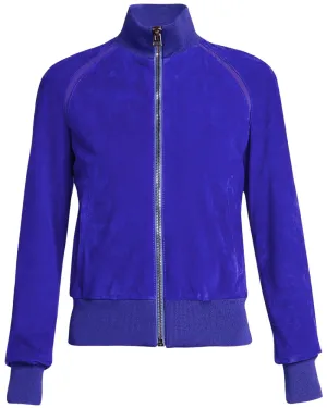 Cobalt Suede Bomber Jacket