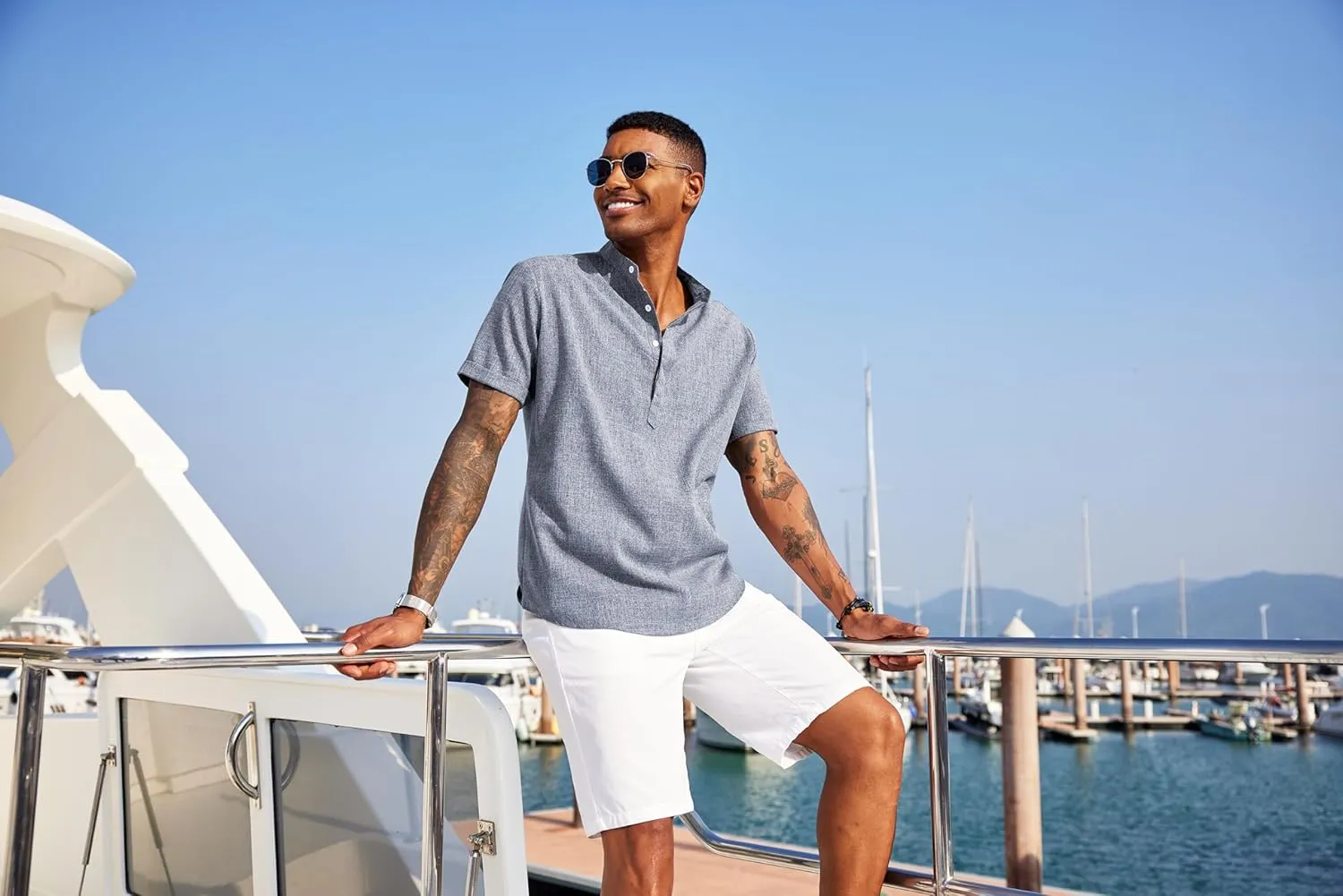 COOFANDY Men's Linen Henley Shirt Short Sleeve Casual Summer Beach Hippie T Shirts