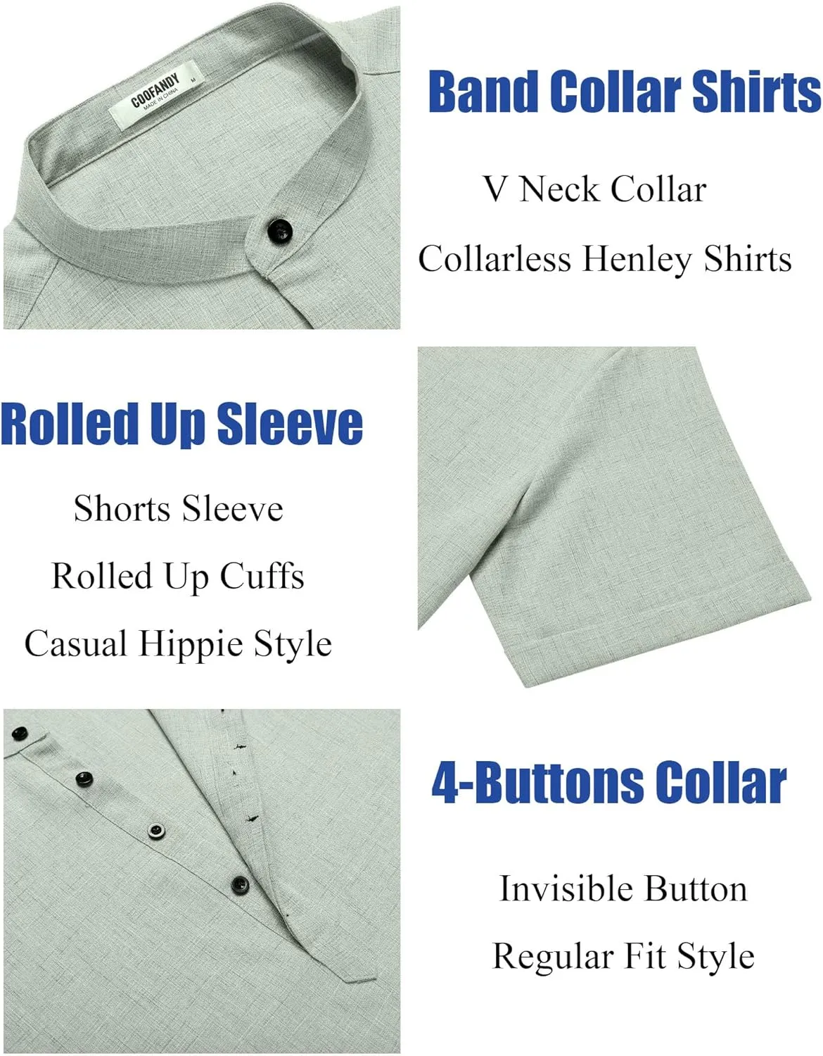 COOFANDY Men's Linen Henley Shirt Short Sleeve Casual Summer Beach Hippie T Shirts