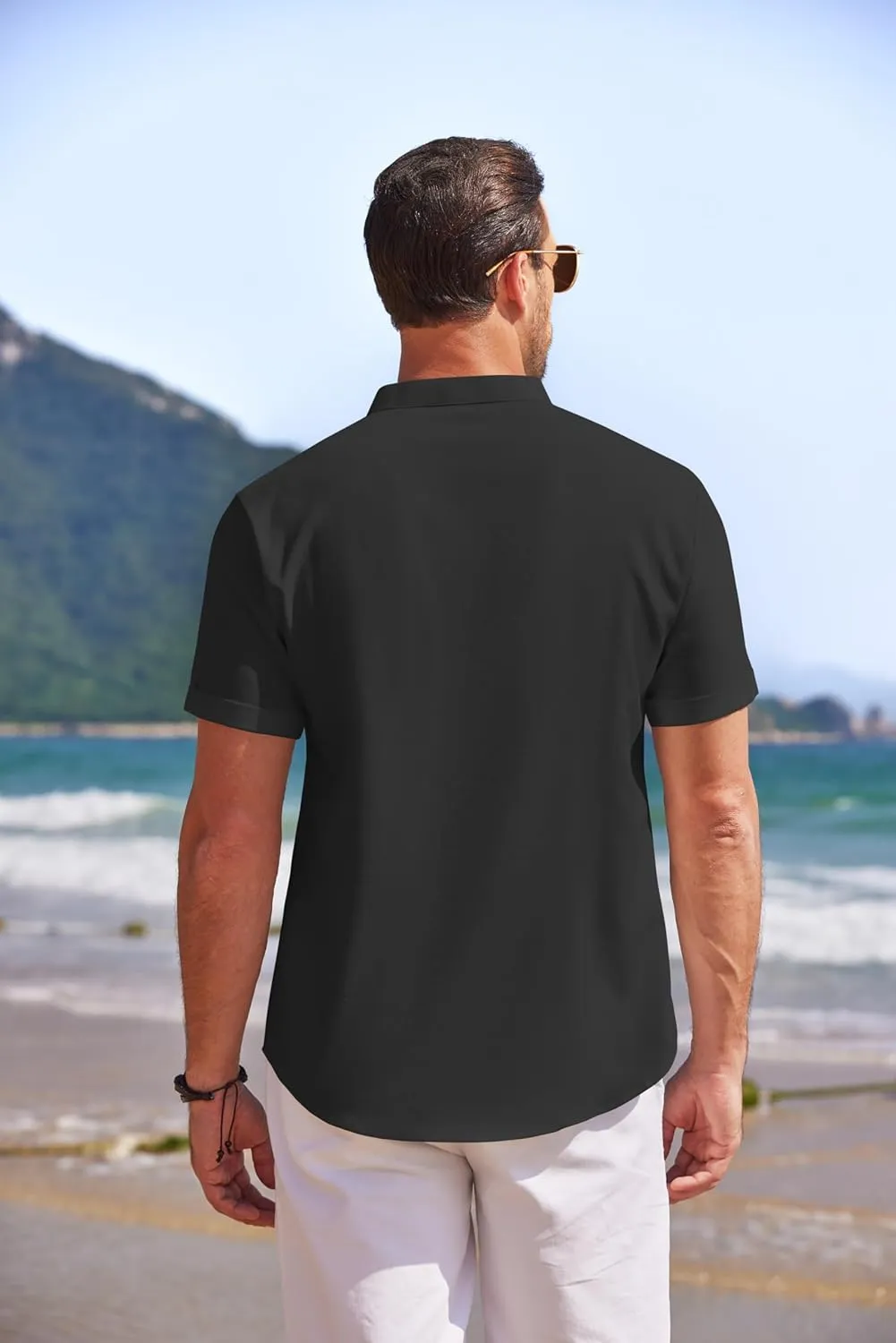 COOFANDY Men's Linen Henley Shirt Short Sleeve Casual Summer Beach Hippie T Shirts