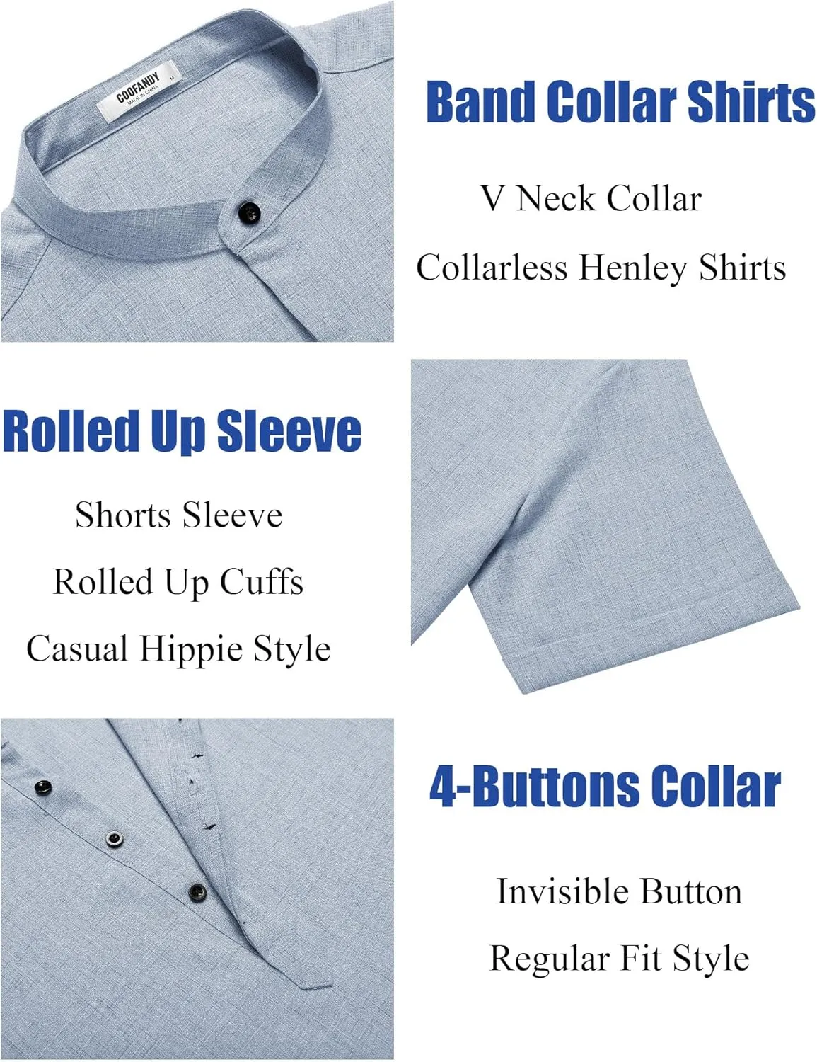 COOFANDY Men's Linen Henley Shirt Short Sleeve Casual Summer Beach Hippie T Shirts