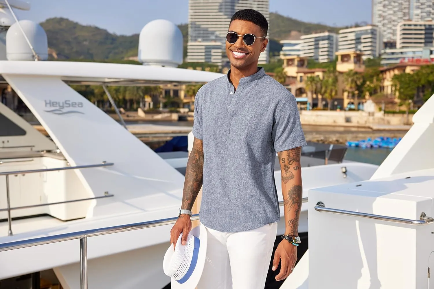 COOFANDY Men's Linen Henley Shirt Short Sleeve Casual Summer Beach Hippie T Shirts