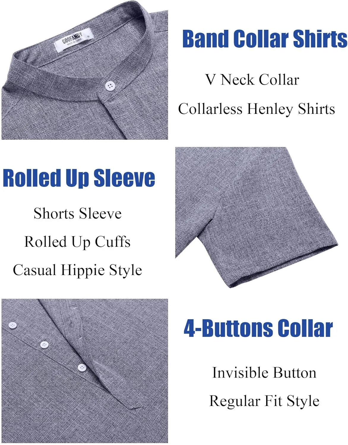 COOFANDY Men's Linen Henley Shirt Short Sleeve Casual Summer Beach Hippie T Shirts