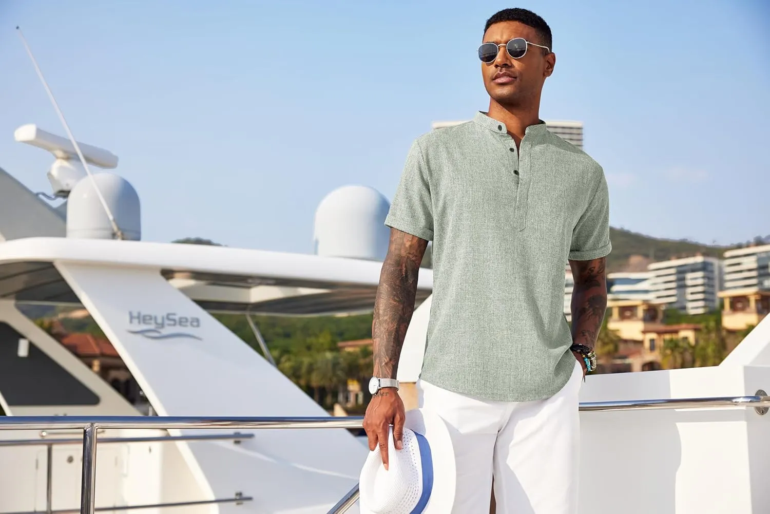 COOFANDY Men's Linen Henley Shirt Short Sleeve Casual Summer Beach Hippie T Shirts