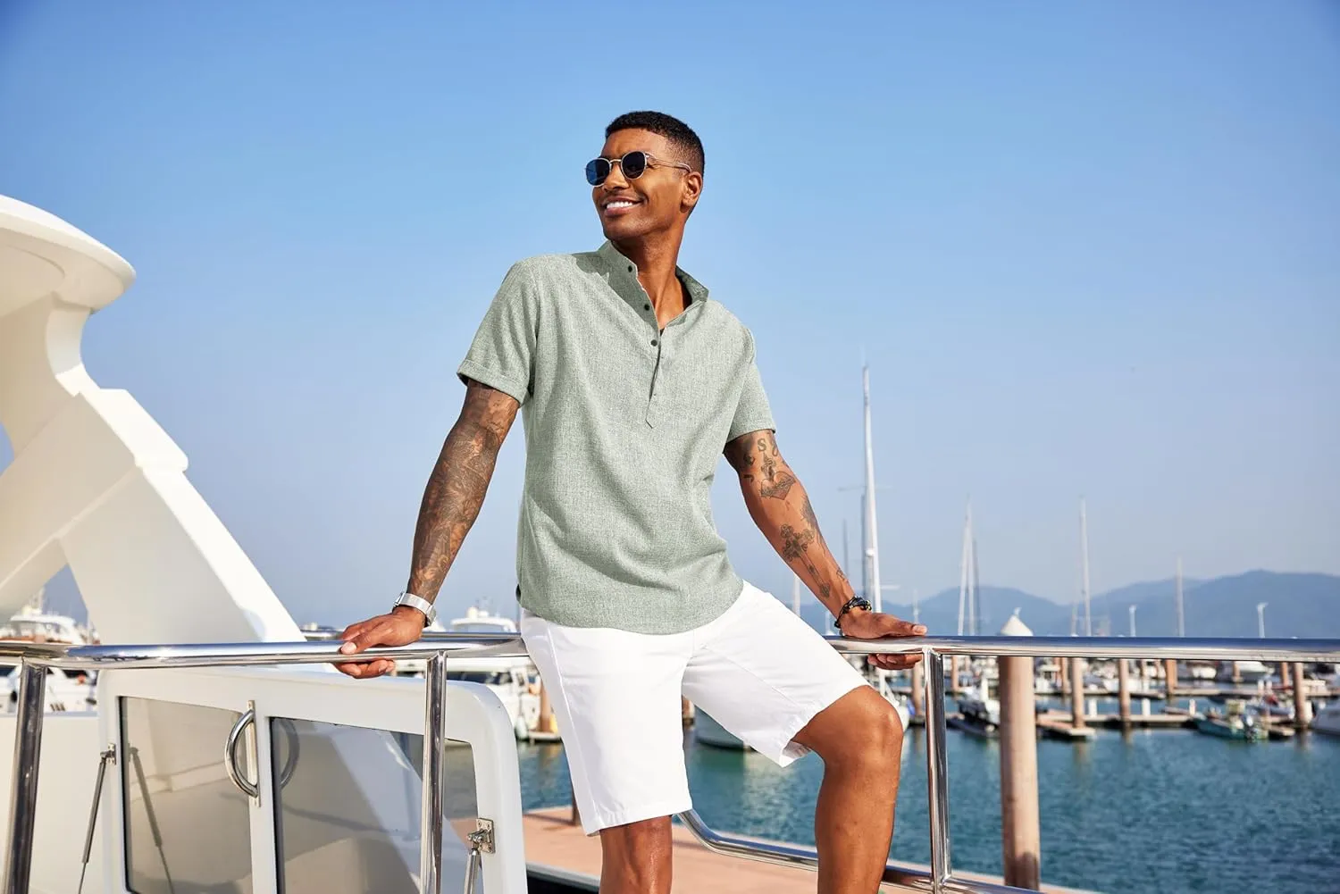 COOFANDY Men's Linen Henley Shirt Short Sleeve Casual Summer Beach Hippie T Shirts