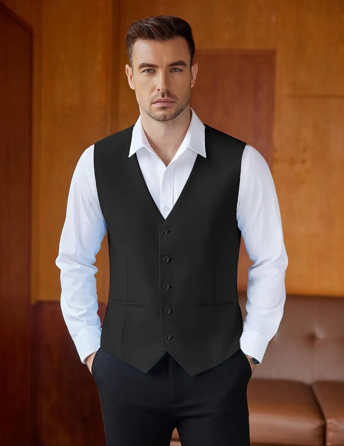 COOFANDY Men's Linen Vest Casual Linen Slim Fit Suit Vests Dress Waistcoat Wedding Business Prom