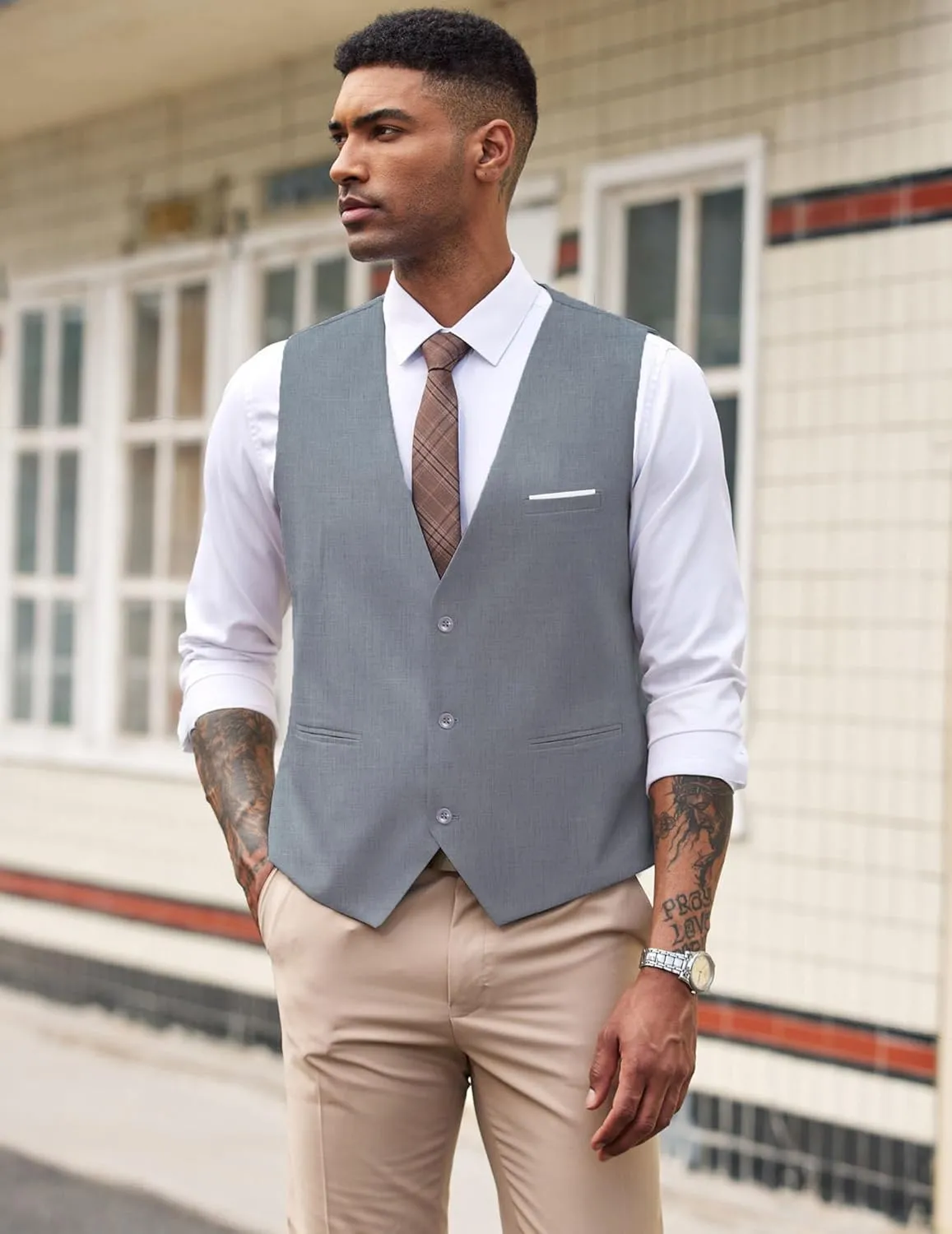 COOFANDY Men's Suit Vest Slim Fit Formal Dress Waistcoat Casual Business Vests for Suit or Tuxedo