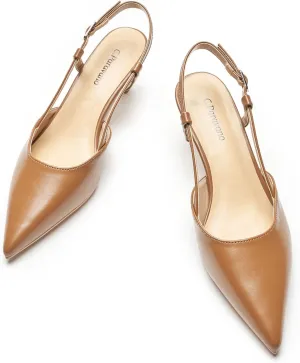 C.Paravano Beige Slingback Heels for Women - Pointed Toe, Stiletto Heels, Slip On Work Pumps, Dress Shoes