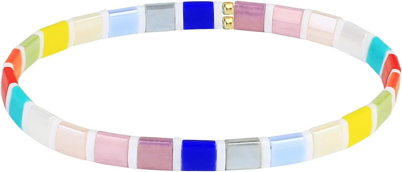 CQUAN CHI Delicate Tila Beaded Bracelet for Women Stretch Bracelets Handmade Boho Friendship Bracelets