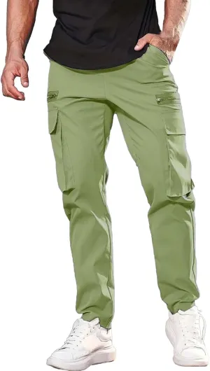 CRNTCEM Baggy Cargo Pants for Men Straight Hipster Hip Hop Sweatpants Pull On Tactical Military Trousers with Multi-Pockets