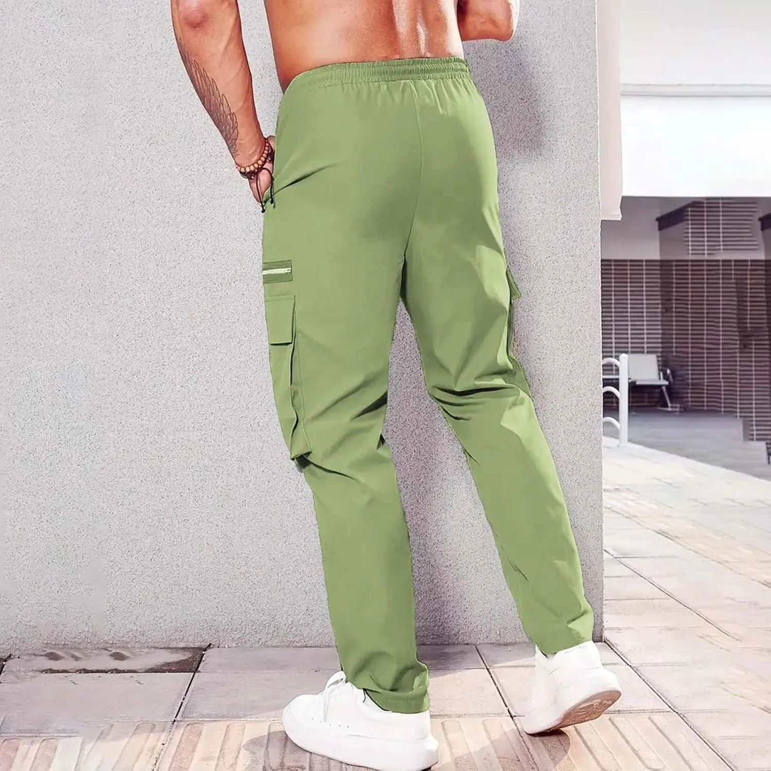 CRNTCEM Baggy Cargo Pants for Men Straight Hipster Hip Hop Sweatpants Pull On Tactical Military Trousers with Multi-Pockets