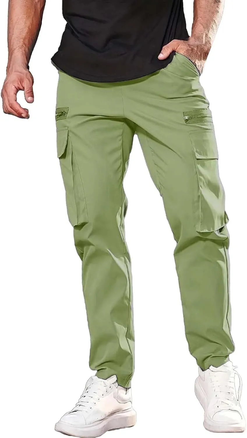 CRNTCEM Baggy Cargo Pants for Men Straight Hipster Hip Hop Sweatpants Pull On Tactical Military Trousers with Multi-Pockets