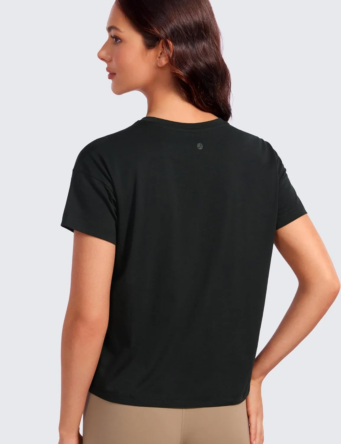 CRZ YOGA Pima Cotton Short Sleeve Workout Tops for Women Loose Basic T-Shirts Athletic Gym Casual Shirts
