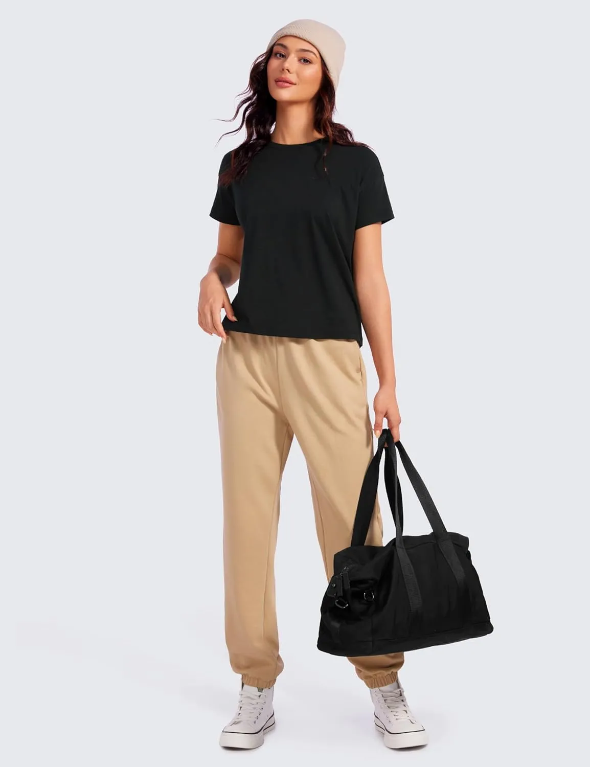 CRZ YOGA Pima Cotton Short Sleeve Workout Tops for Women Loose Basic T-Shirts Athletic Gym Casual Shirts
