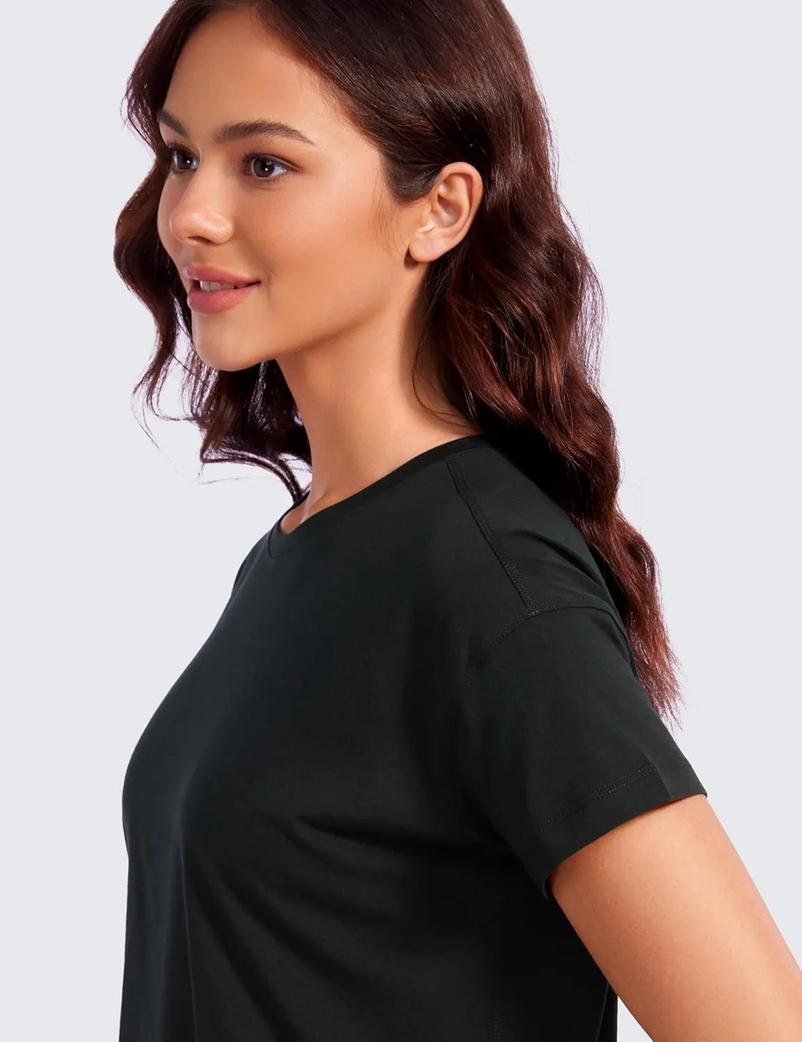 CRZ YOGA Pima Cotton Short Sleeve Workout Tops for Women Loose Basic T-Shirts Athletic Gym Casual Shirts
