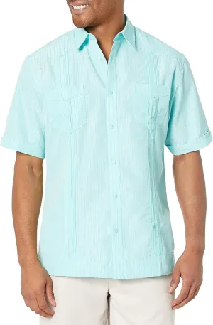 Cubavera Men's Ecoselect Textured Two-Pocket Short Sleeve Button-Down Guayabera Shirt