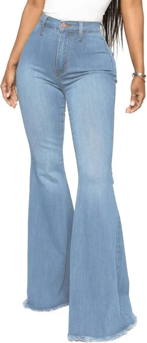CutieLove Women's Ripped Jeans Bell Bottom Flare Jeans Mid Rise Destroyed Hem Denim Pants