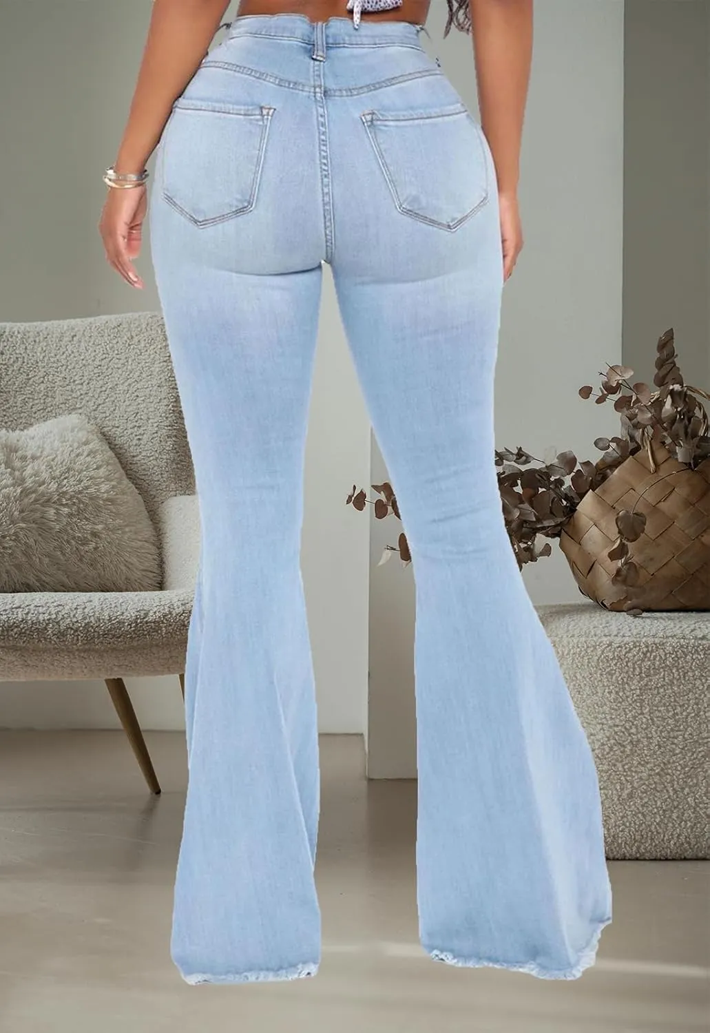CutieLove Women's Ripped Jeans Bell Bottom Flare Jeans Mid Rise Destroyed Hem Denim Pants