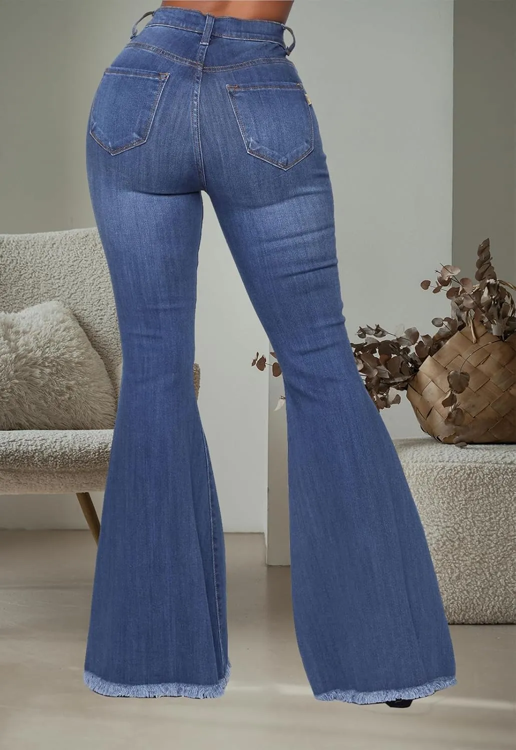 CutieLove Women's Ripped Jeans Bell Bottom Flare Jeans Mid Rise Destroyed Hem Denim Pants