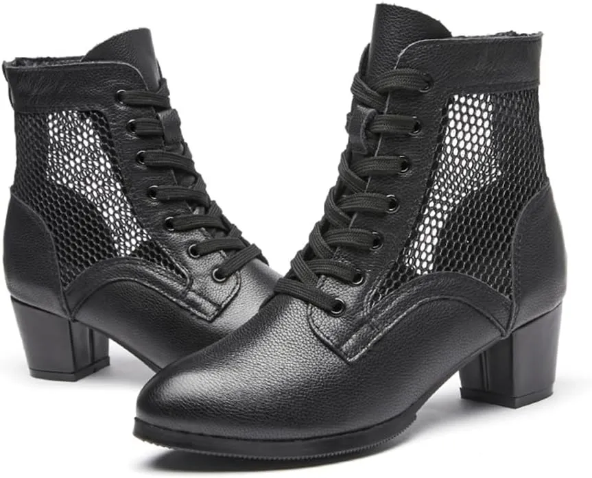 Dance Shoes for Women, Lace-Up Jazz Boots Professional Closed-Toe High Top Teaching Practice Dancing Shoes