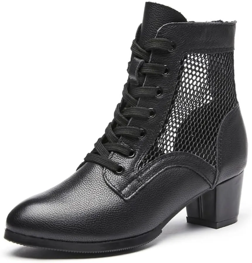 Dance Shoes for Women, Lace-Up Jazz Boots Professional Closed-Toe High Top Teaching Practice Dancing Shoes