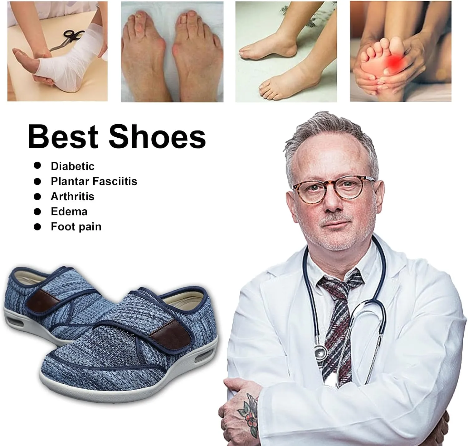 Diabetic Shoes with Plantar Fasciitis Men's Extra Wide Fitting Orthopedic Shoes