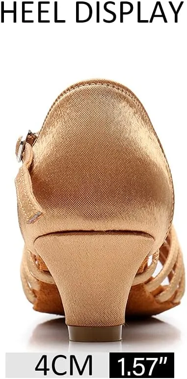 DKZSYIM Girls&Women's Satin Latin Dance Shoes Professional Ballroom Salsa Practice Performance Dancing Shoes, Model XGG-Children