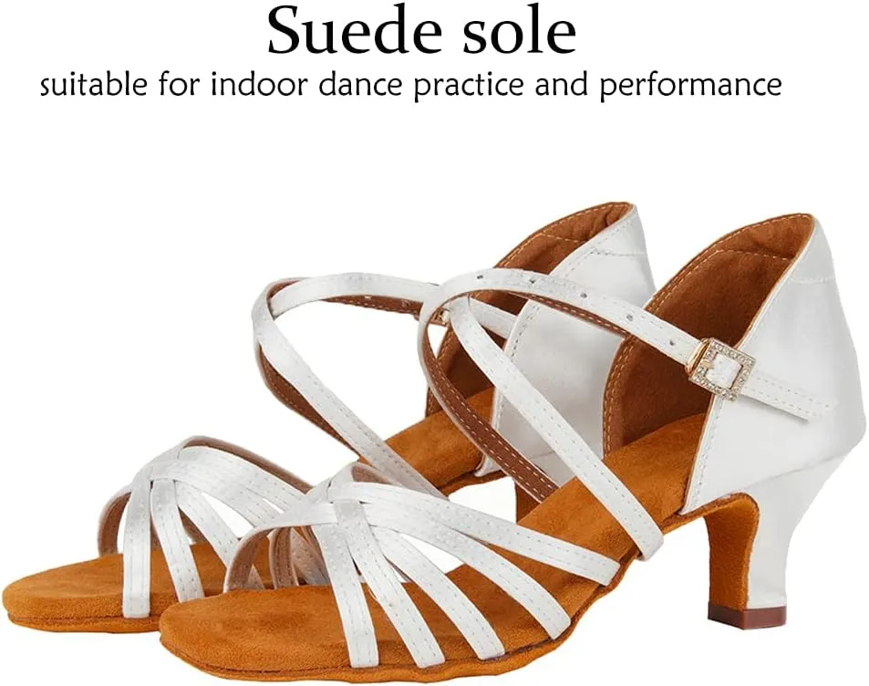 DKZSYIM Women's Satin Latin Dance Shoes Professional Ballroom Salsa Practice Performance Dancing Shoes,Model SS-ZS