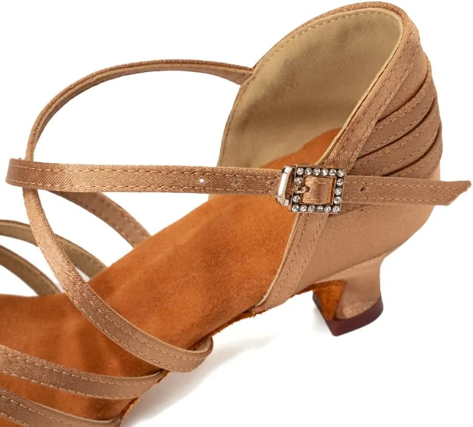 DKZSYIM Women's Satin Latin Dance Shoes Professional Ballroom Salsa Practice Performance Dancing Shoes,Model SS-ZS