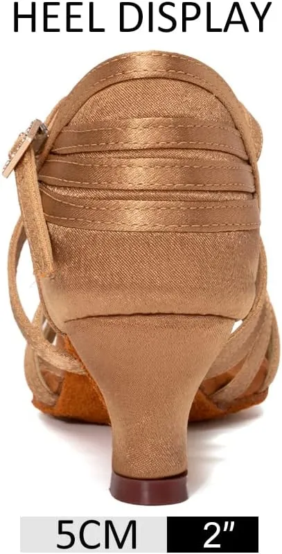 DKZSYIM Women's Satin Latin Dance Shoes Professional Ballroom Salsa Practice Performance Dancing Shoes,Model SS-ZS