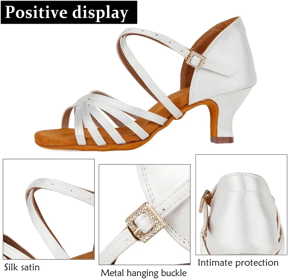 DKZSYIM Women's Satin Latin Dance Shoes Professional Ballroom Salsa Practice Performance Dancing Shoes,Model SS-ZS