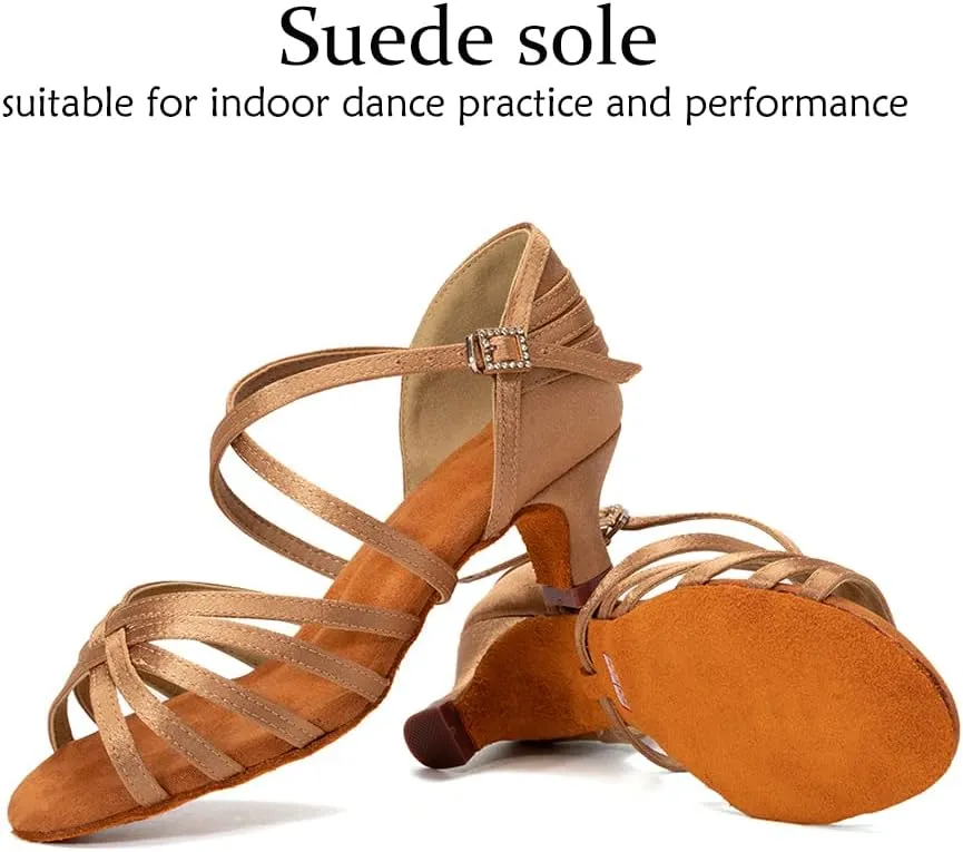 DKZSYIM Women's Satin Latin Dance Shoes Professional Ballroom Salsa Practice Performance Dancing Shoes,Model SS-ZS