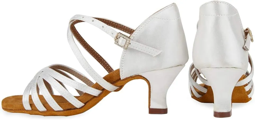 DKZSYIM Women's Satin Latin Dance Shoes Professional Ballroom Salsa Practice Performance Dancing Shoes,Model SS-ZS