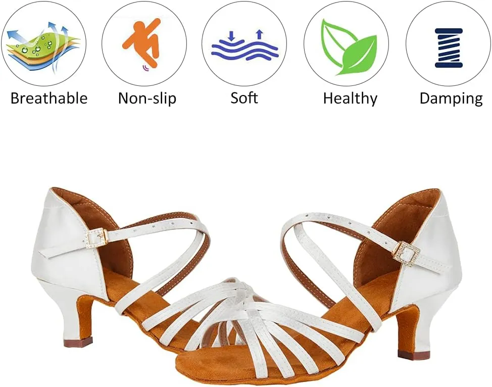 DKZSYIM Women's Satin Latin Dance Shoes Professional Ballroom Salsa Practice Performance Dancing Shoes,Model SS-ZS