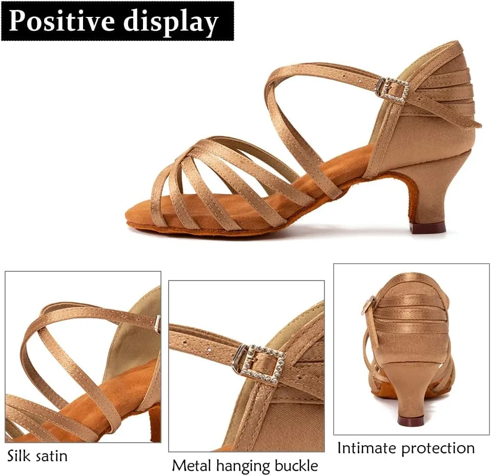 DKZSYIM Women's Satin Latin Dance Shoes Professional Ballroom Salsa Practice Performance Dancing Shoes,Model SS-ZS