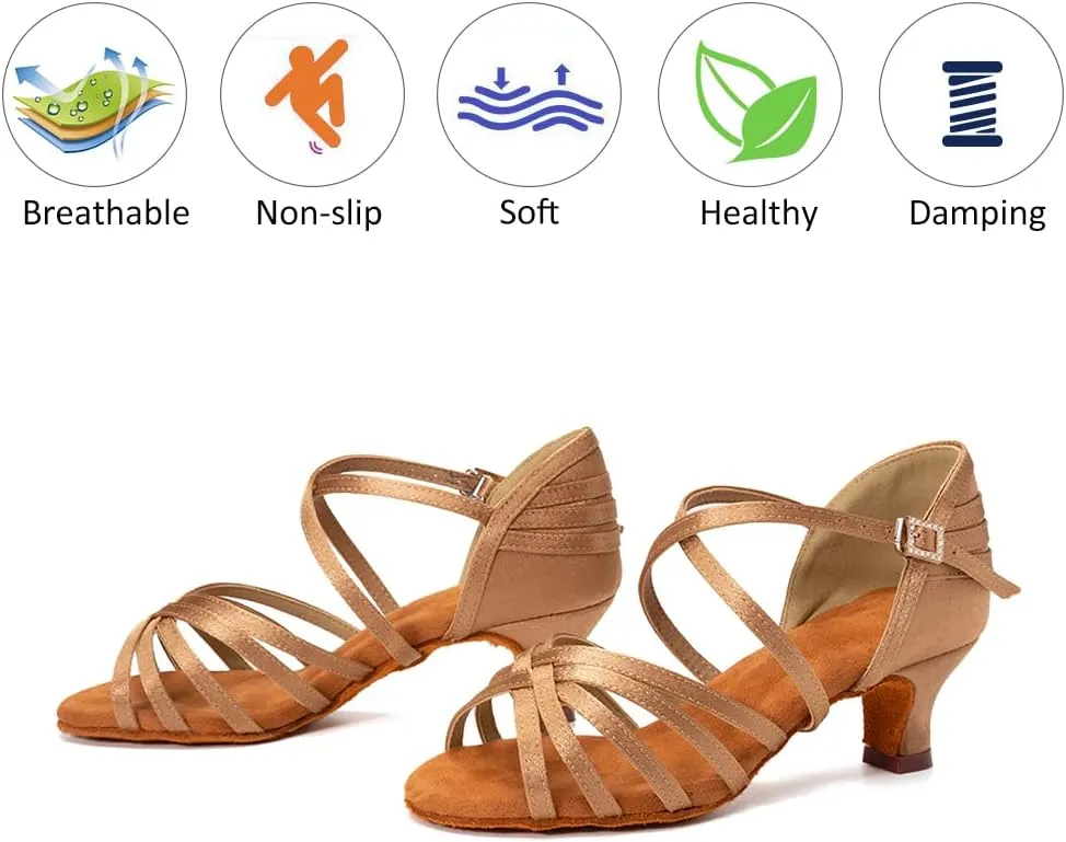 DKZSYIM Women's Satin Latin Dance Shoes Professional Ballroom Salsa Practice Performance Dancing Shoes,Model SS-ZS