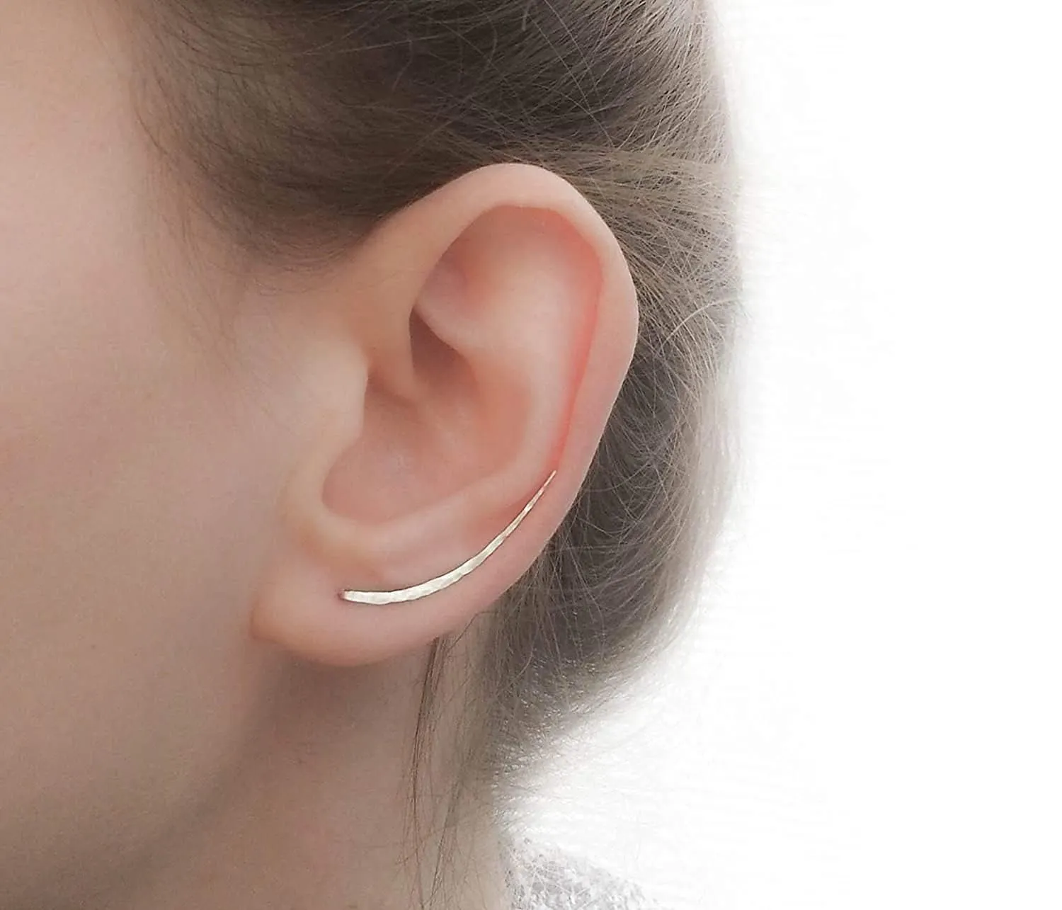 Ear Climber Earrings Long Sterling Silver Climbers Crawler Bar Studs Hammered Textured 30mm Length (Left Ear)